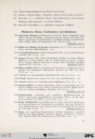 Miniaturen, Dosen, Taschenuhren und Kleinkunst (Nr. 424-455)