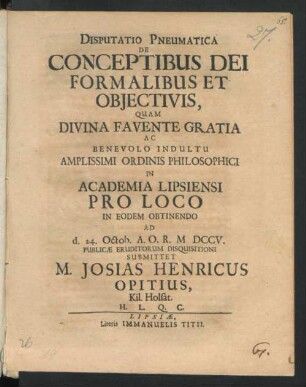Disputatio Pneumatica De Conceptibus Dei Formalibus Et Obiectivis