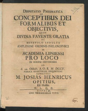 Disputatio Pneumatica De Conceptibus Dei Formalibus Et Obiectivis