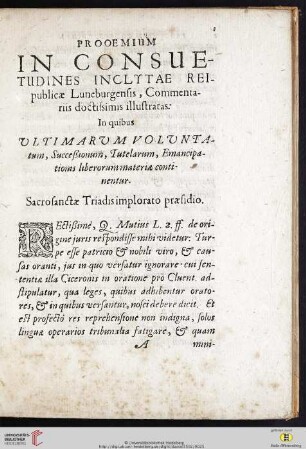 Prooemium in consuetudines inclytae rei-publicae Luneburgensis […]