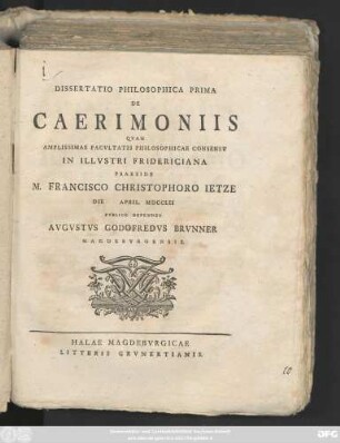 Dissertatio Philosophica Prima De Caerimoniis