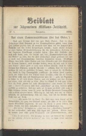 Beiblatt N° 6. November. 1880