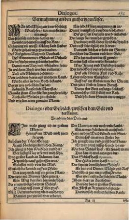 Ein Dialogus Oder Gespräch, zwischen dem Gelt vnd der Armut : sehr kurtzweilig zulesen