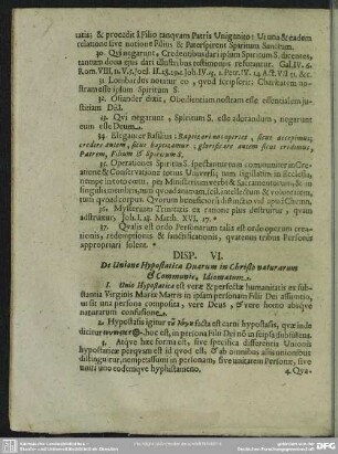 Disp. VI. De Unione Hypostatica Duarum in Christo naturarum & Communic. Idiomatum