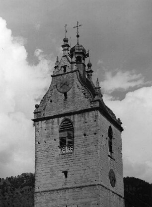 Bregenz. Pfarrkirche Sankt Gallus (Weihe 1318, Teilzerstörung (Brand) 1477, Wiederherstellung und Erweiterung bis 1480, Umgestaltung 1672/1673, Umbau 1737/1738). Turmabschluß