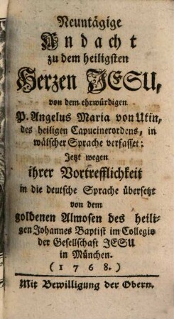 Neuntägige Andacht zu dem heiligsten Herzen Jesu