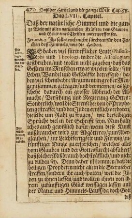 Cap. LVIII. Daß der natürliche Himmel und die gantze Welt mit alen natürlichen Kräfften dem Glauben und Gebet eines Christen unterworffen sey