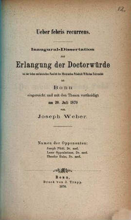 Ueber febris recurrens