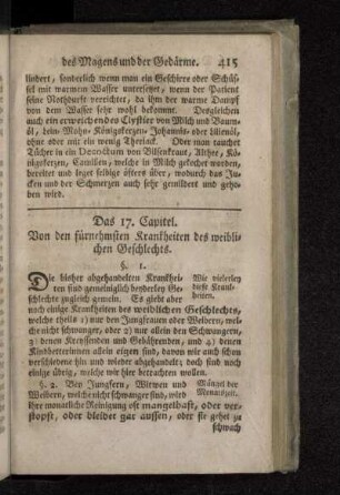 Das 17. Capitel. Von den fürnehmsten Krankheiten des weiblichen Geschlechts.