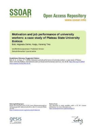 Motivation and job performance of university workers: a case study of Plateau State University Bokkos