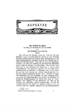 Das Gefühl bei Kant : ein Beitrag zur Geschichte der Lehre vom Gefühl ; (Schluß)