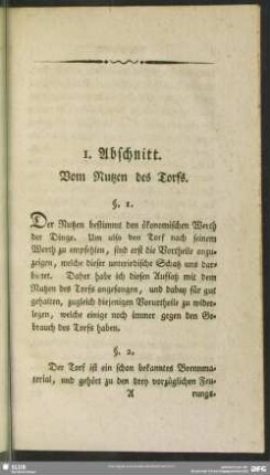 1. Abschnitt. Vom Nutzen des Torfs