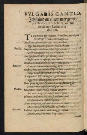 Vulgaris Cantio, Ich stünd an einem morgen etc. per Henricum Bebelium ...