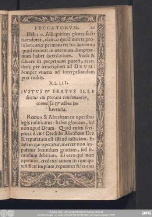 XLIII. Iustus & Beatus Ille dicitur cui peccata condonantur, commissa & adhuc inhaerentia.