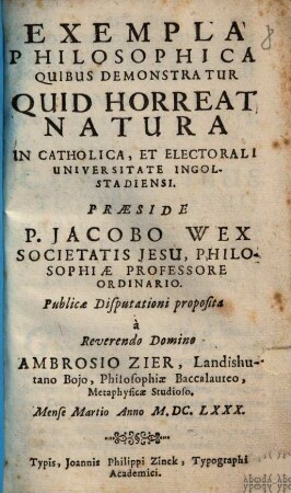 Exempla Philosophica Quibus Demonstratur Quid Horreat Natura