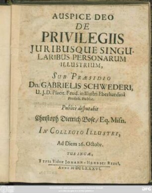 De Privilegiis Iuribusque Singularibus Personarum Illustrium