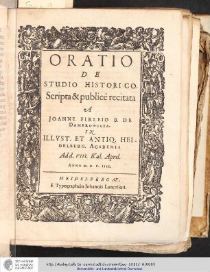 Oratio De Studio Historico
