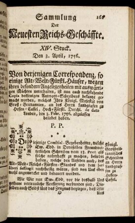 XIV. Stuck. Den 3. Aril, 1756.