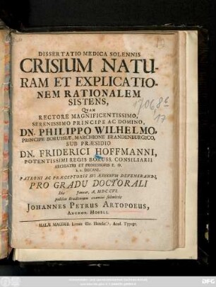 Dissertatio Medica Solennis Crisium Naturam Et Explicationem Rationalem Sistens