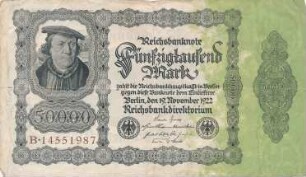 Zahlungsmittel / Reichsbanknote / Fünfzigtausend Mark