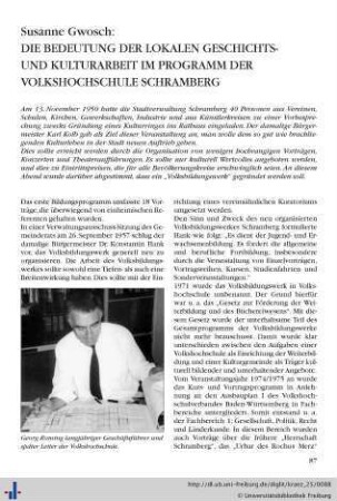 Die Bedeutung der lokalen Geschichts- und Kulturarbeit im Programm der Volkshochschule Schramberg.