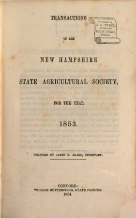 Transactions of the New Hampshire State Agricultural Society, 1853 (1854) = [Vol. 2]