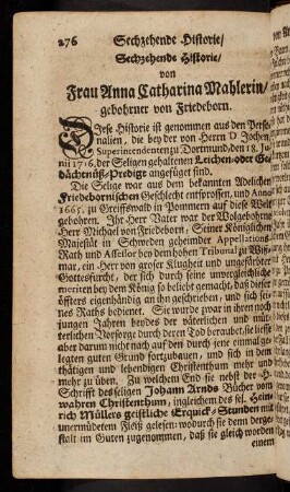 276-291, 16. Historie von Frau Anna Catharina Mahlerin, von Friedeborn