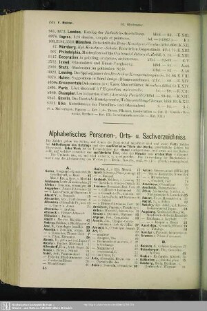 Alphabetisches Personen-, Orts- u. Sachverzeichniss