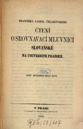 Čtení o srovnavací mluvnici slovanské na Universitě pražské