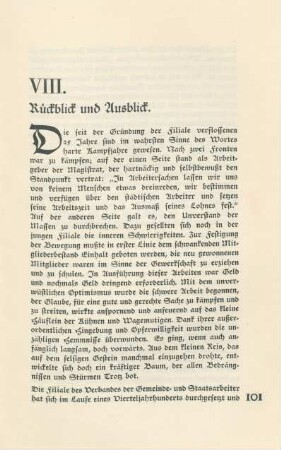VIII. Rückblick und Ausblick.