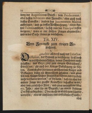 Tit. XIV. Vom Zeugnisse zum ewigen Gedächtniß.
