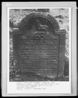 Grabstein von Jachet, Tochter des David Rofe, Ehefrau des Michel Speyer (gestorben 1774.03.19)