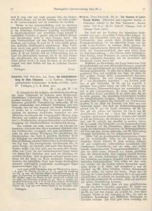 72-73 [Rezension] Wickes, Rockwell, The Sources of Luke‘s Perean Section