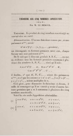 Théorème sur cinq nombres consécutifs.