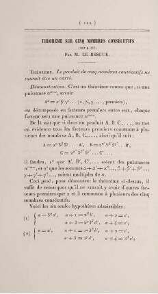 Théorème sur cinq nombres consécutifs.