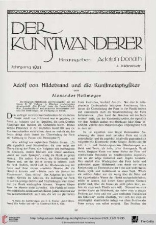 2: Adolf von Hildebrand und die Kunstmetaphysiker
