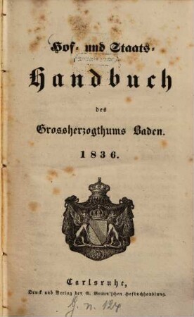 Hof- und Staats-Handbuch des Grossherzogthums Baden, 1836