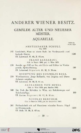 Gemälde Alter und Neuerer Meister – Aquarelle (Nr. 237-328)