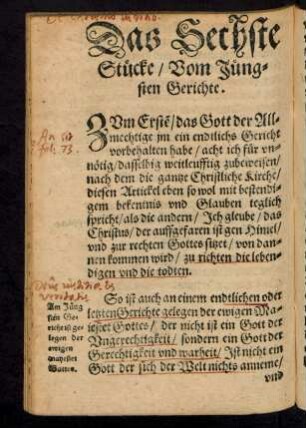 Das Sechste Stücke/ Vom Jüngsten Gerichte.