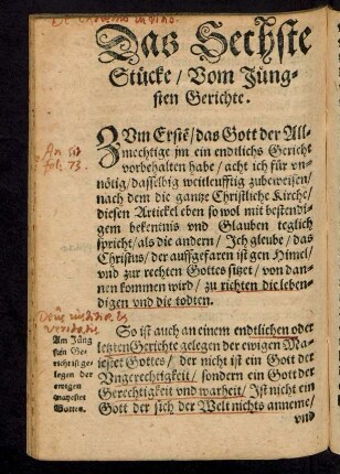 Das Sechste Stücke/ Vom Jüngsten Gerichte.