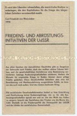 Sonderdruck mit einer Auflistung der Friedens- und Abrüstungsinitiativen der UdSSR 1917 bis 1987