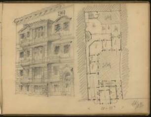 Wohnhaus: Ansicht und Grundriss (aus: Skizzenbuch Walter Hentschel)