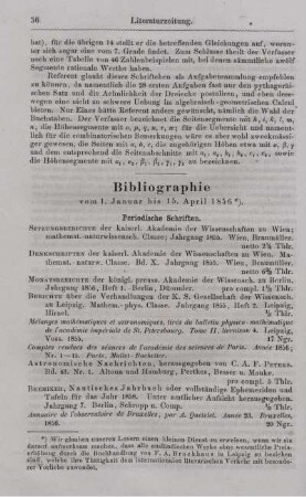 Biblographie vom 1. Januar bis 15. April 1856.