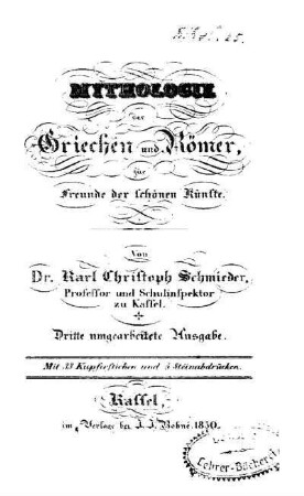 Mythologie der Griechen und Römer : für Freunde der schönen Künste