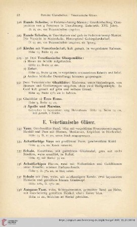 E. Venetianische Gläser (Nr. 533 - 552)