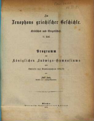 Zu Xenophons griechischer Geschichte : Kritisches und Exegetisches. 2