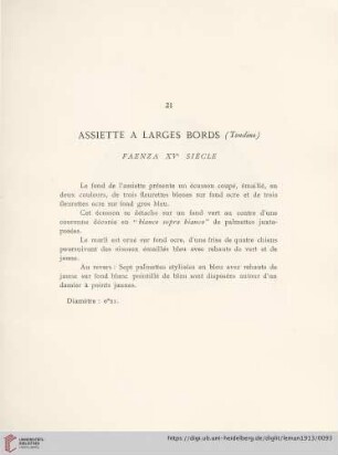 Assiette A Larges Bords (Faenza XVe siècle)
