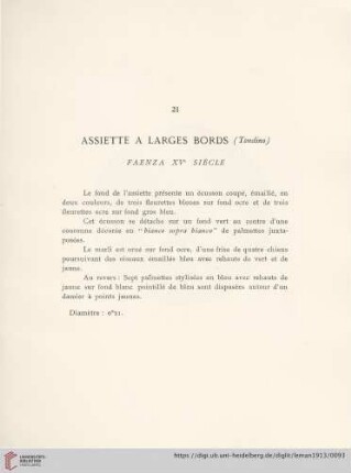 Assiette A Larges Bords (Faenza XVe siècle)
