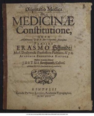 Disputatio Medica De Medicinae Constitutione