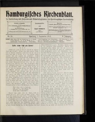 Nr. 35. Hamburg, 1. September 1912. 9. Jahrgang.